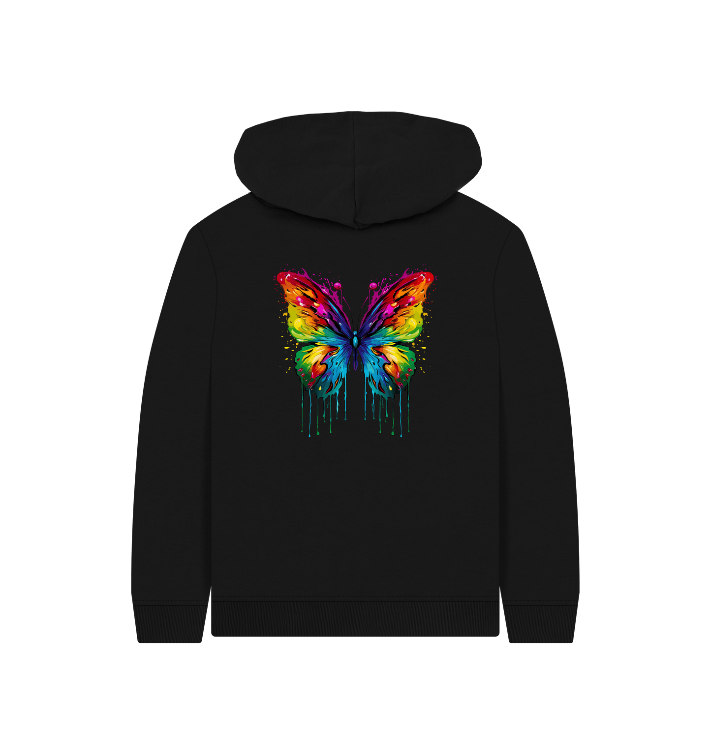 Black hoodie with colorful butterfly design