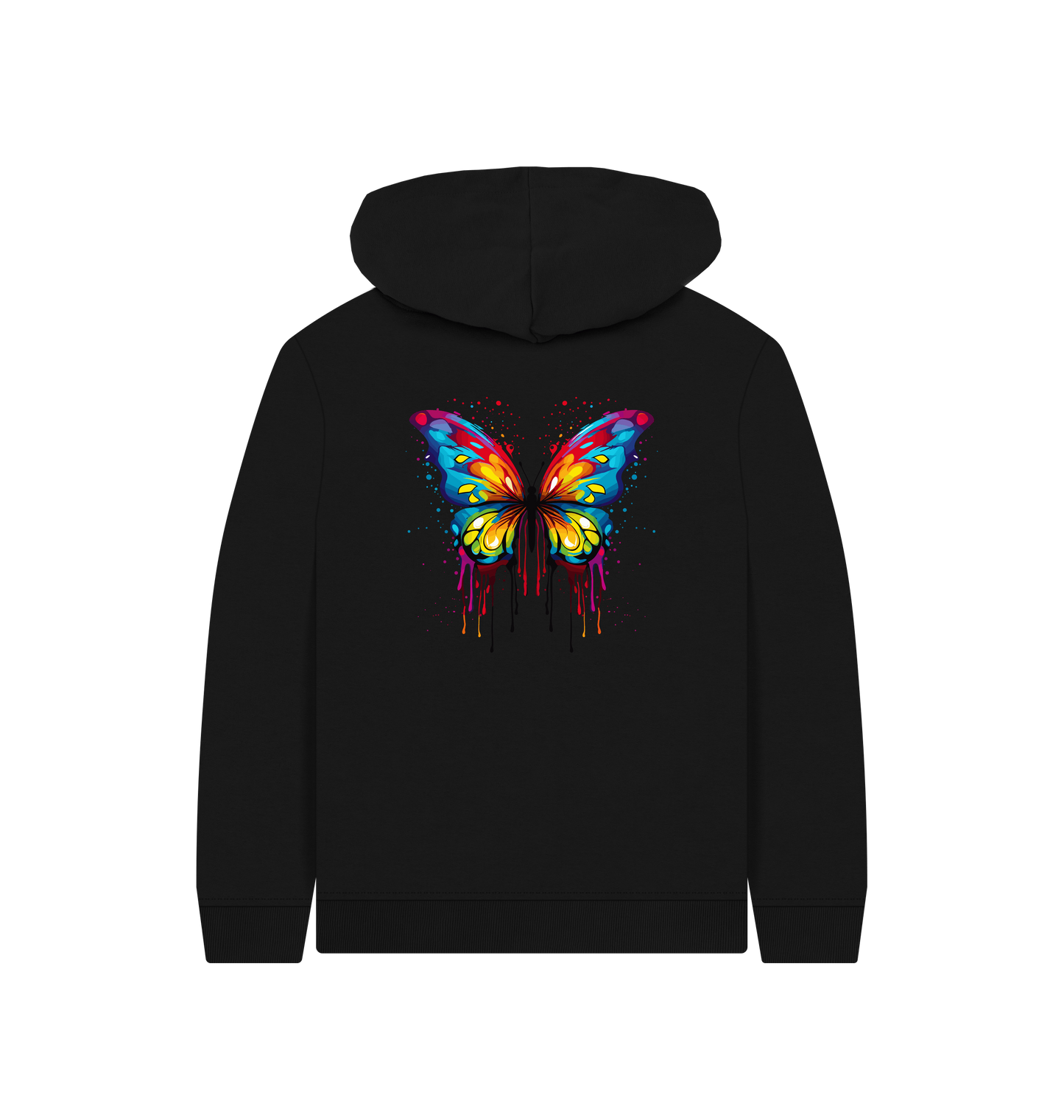 Black hoodie with colorful butterfly design