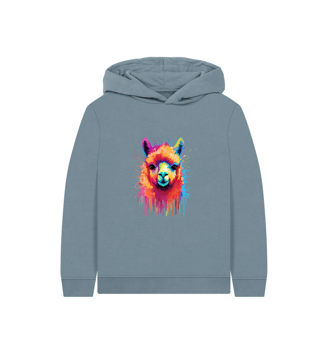 Colorful llama hoodie with gray background