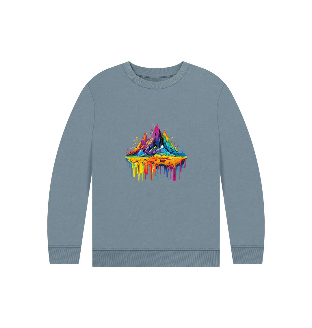 Gray sweatshirt with colorful dripping paint design