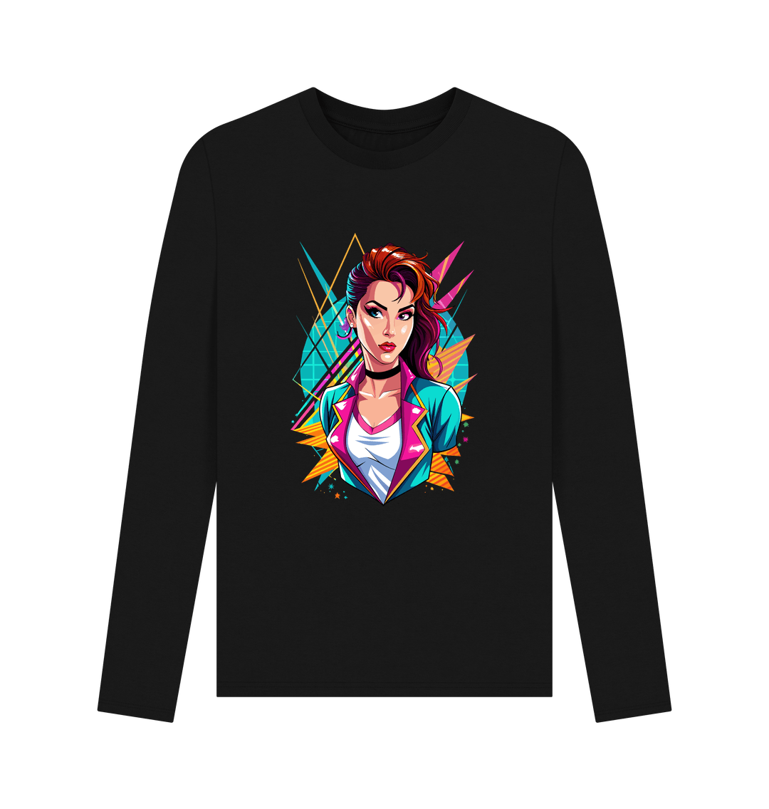 Black long-sleeved t-shirt with graphic design