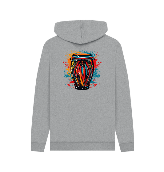 Gray hoodie with colorful drum design