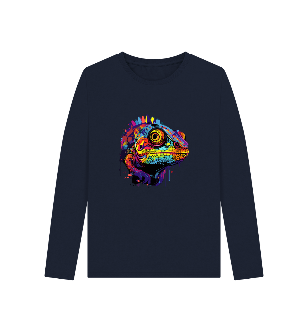 Long-sleeved t-shirt with colorful lizard design