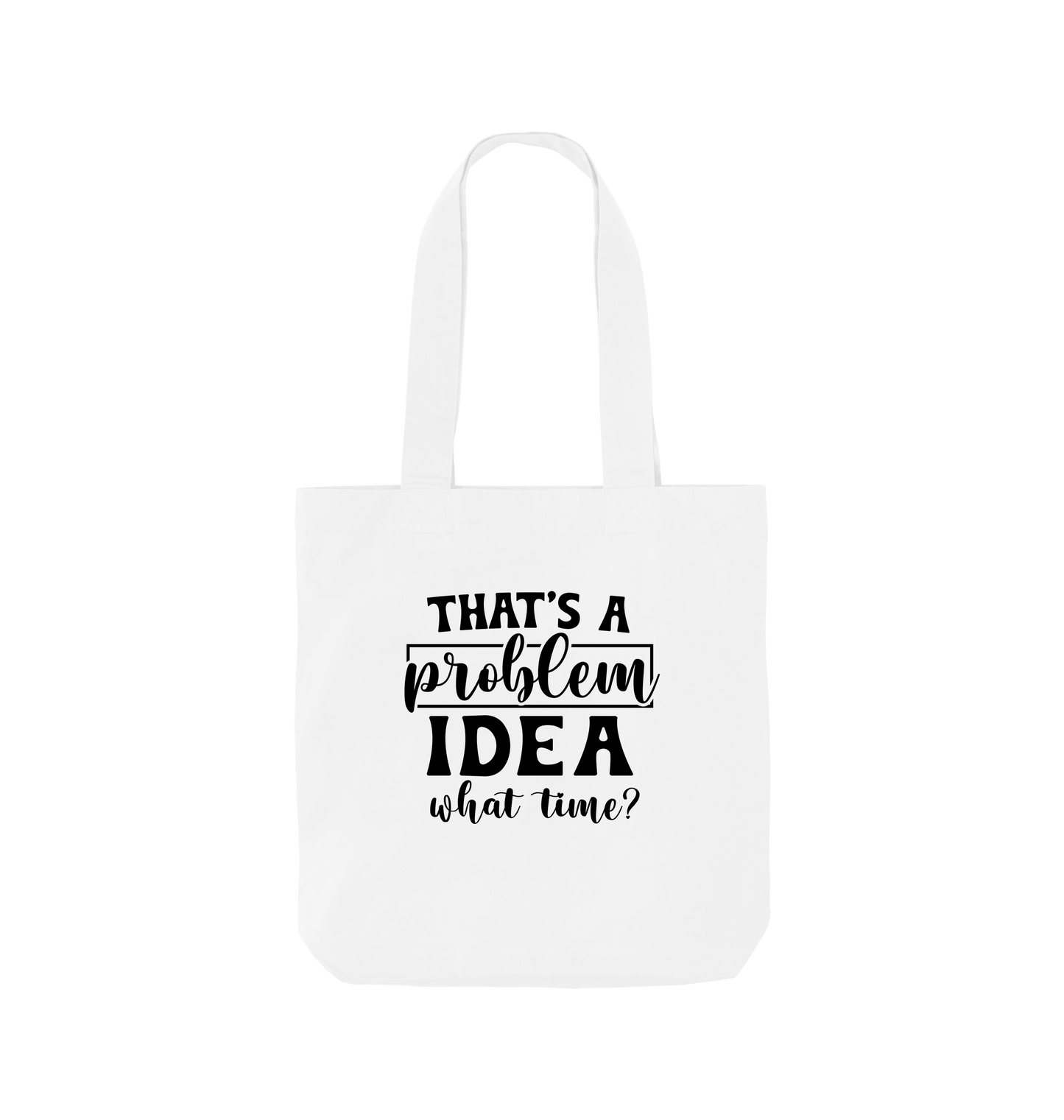 White tote bag with text design