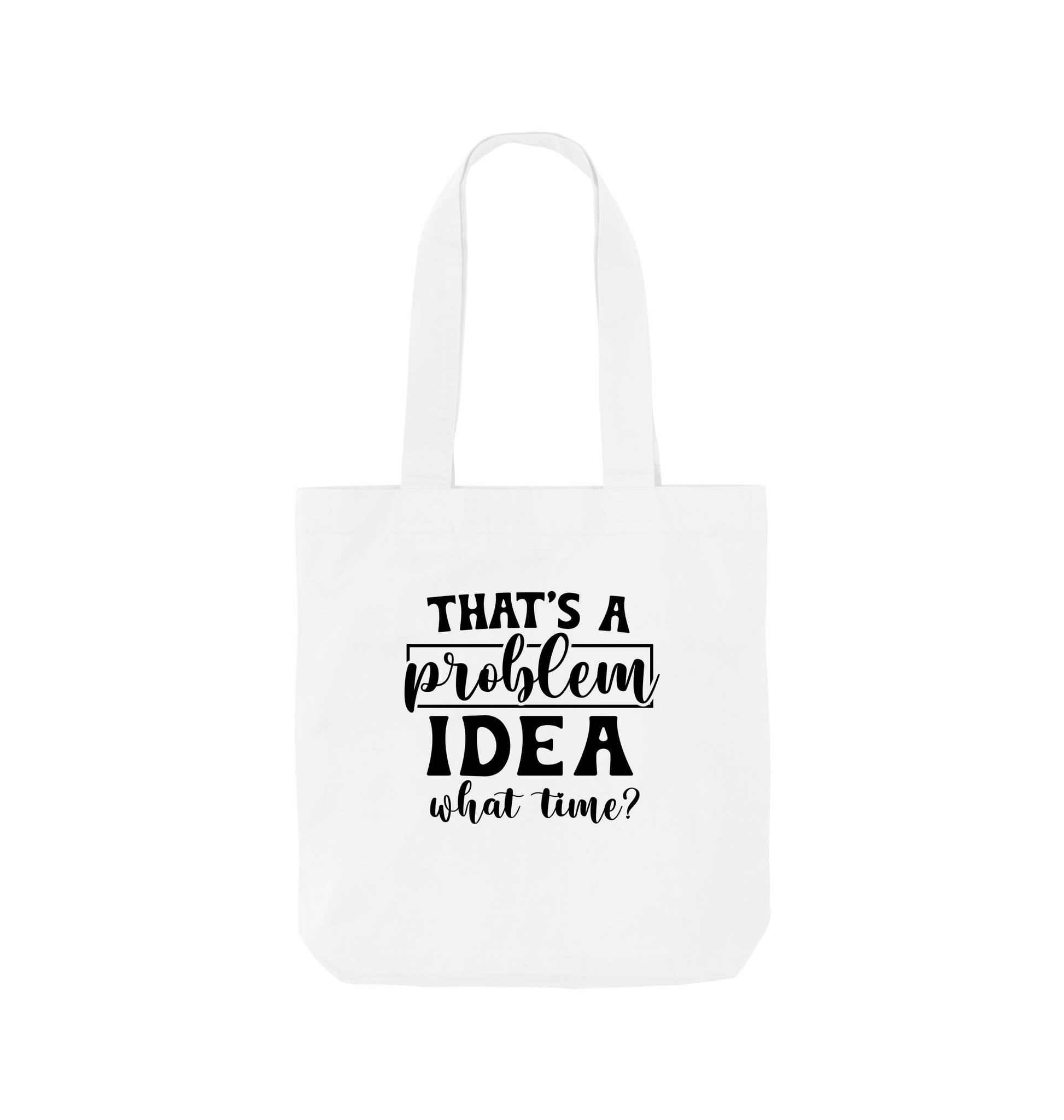 White tote bag with text design