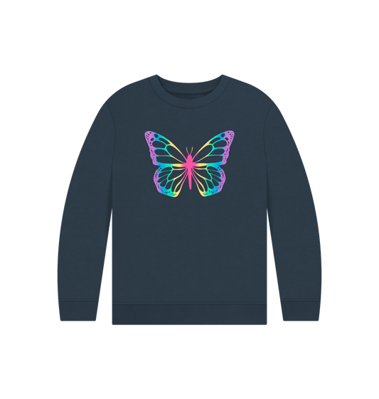 Dark gray sweatshirt with colorful butterfly design