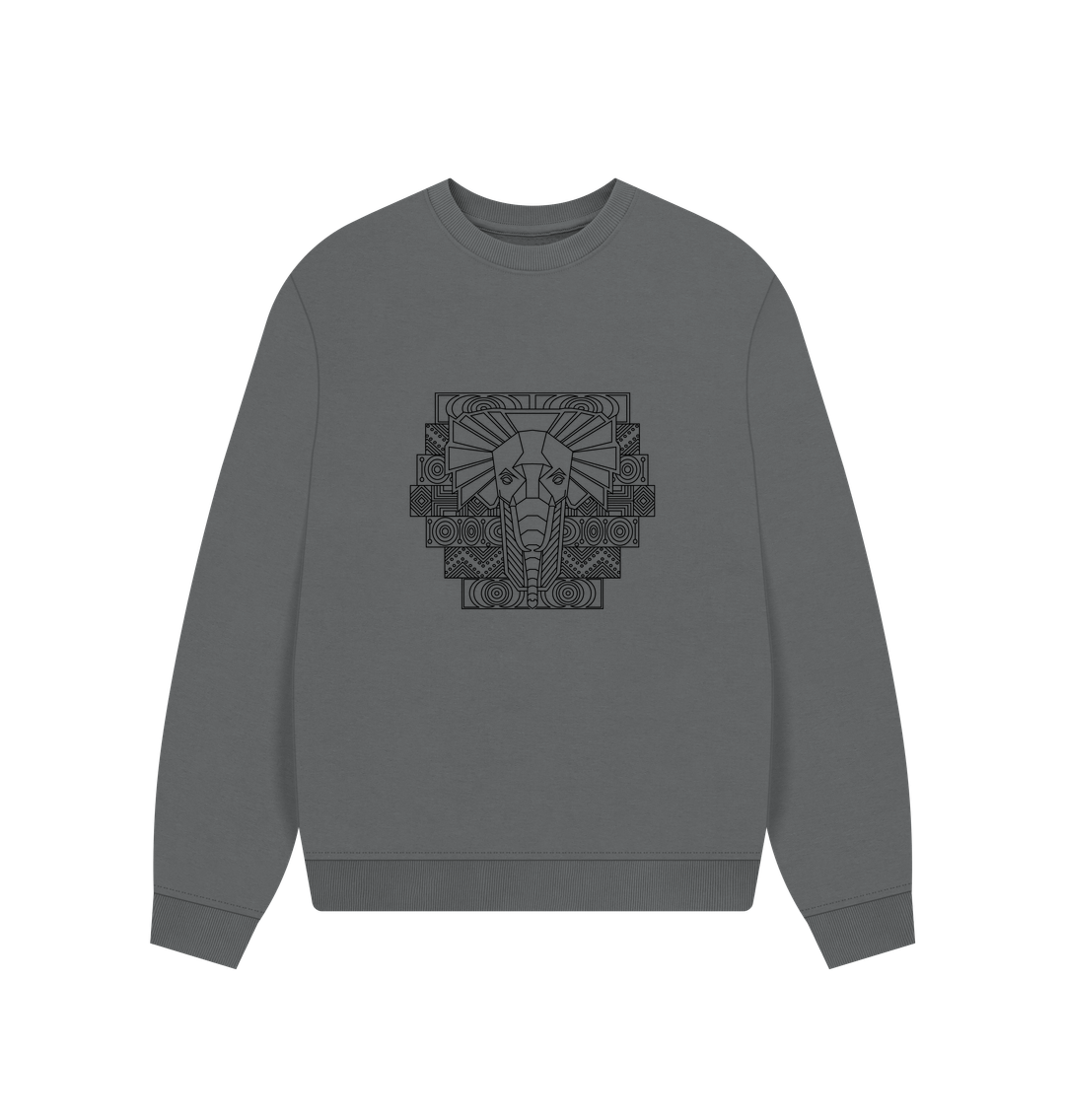 Dark gray crewneck sweatshirt with geometric elephant design