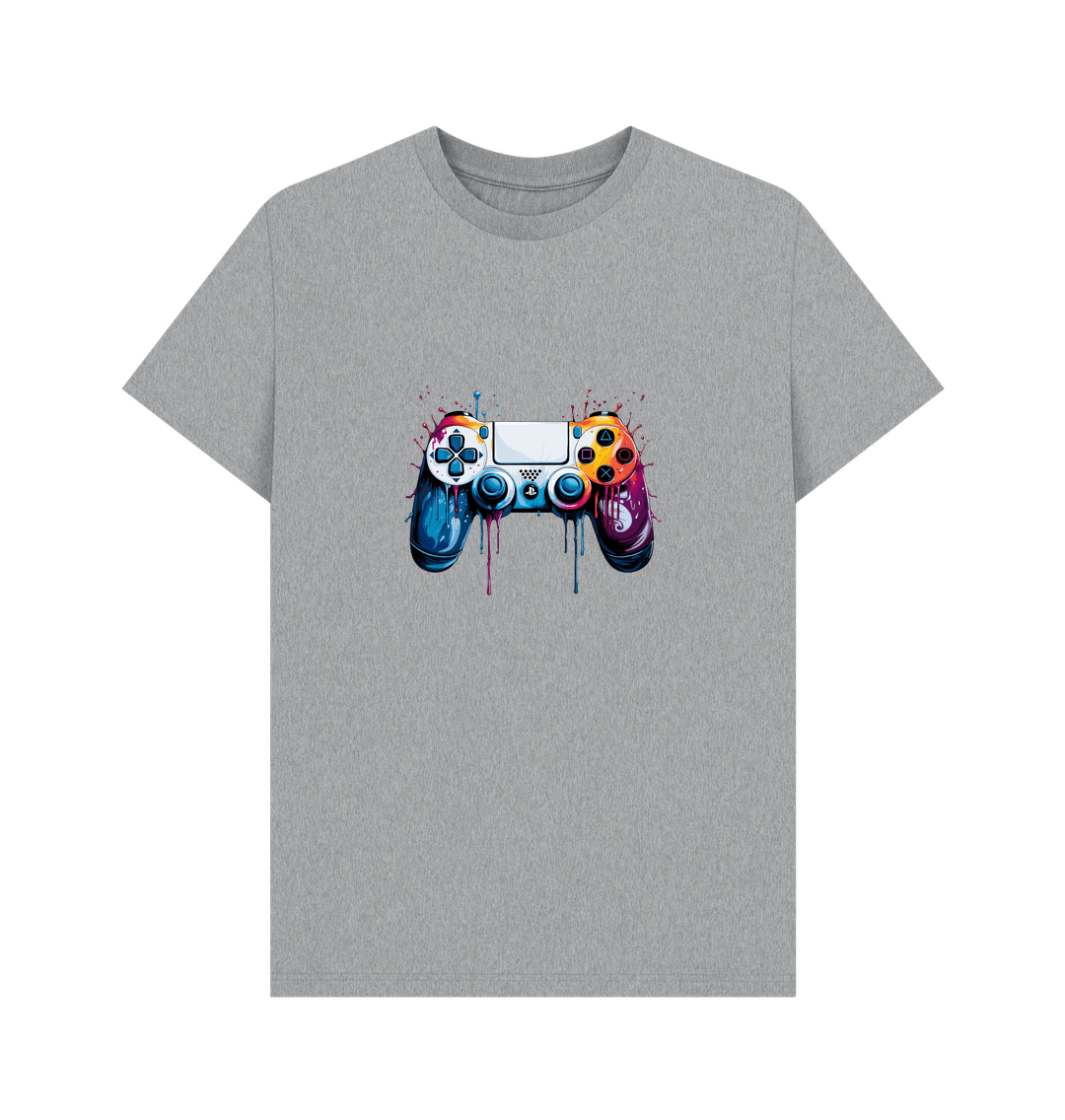 Gray t-shirt with colorful controller graphic