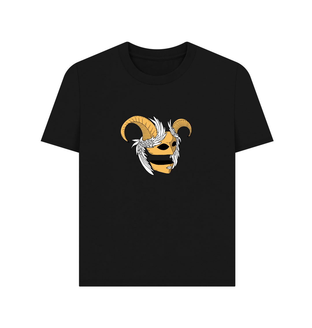 Black t-shirt with ram skull design