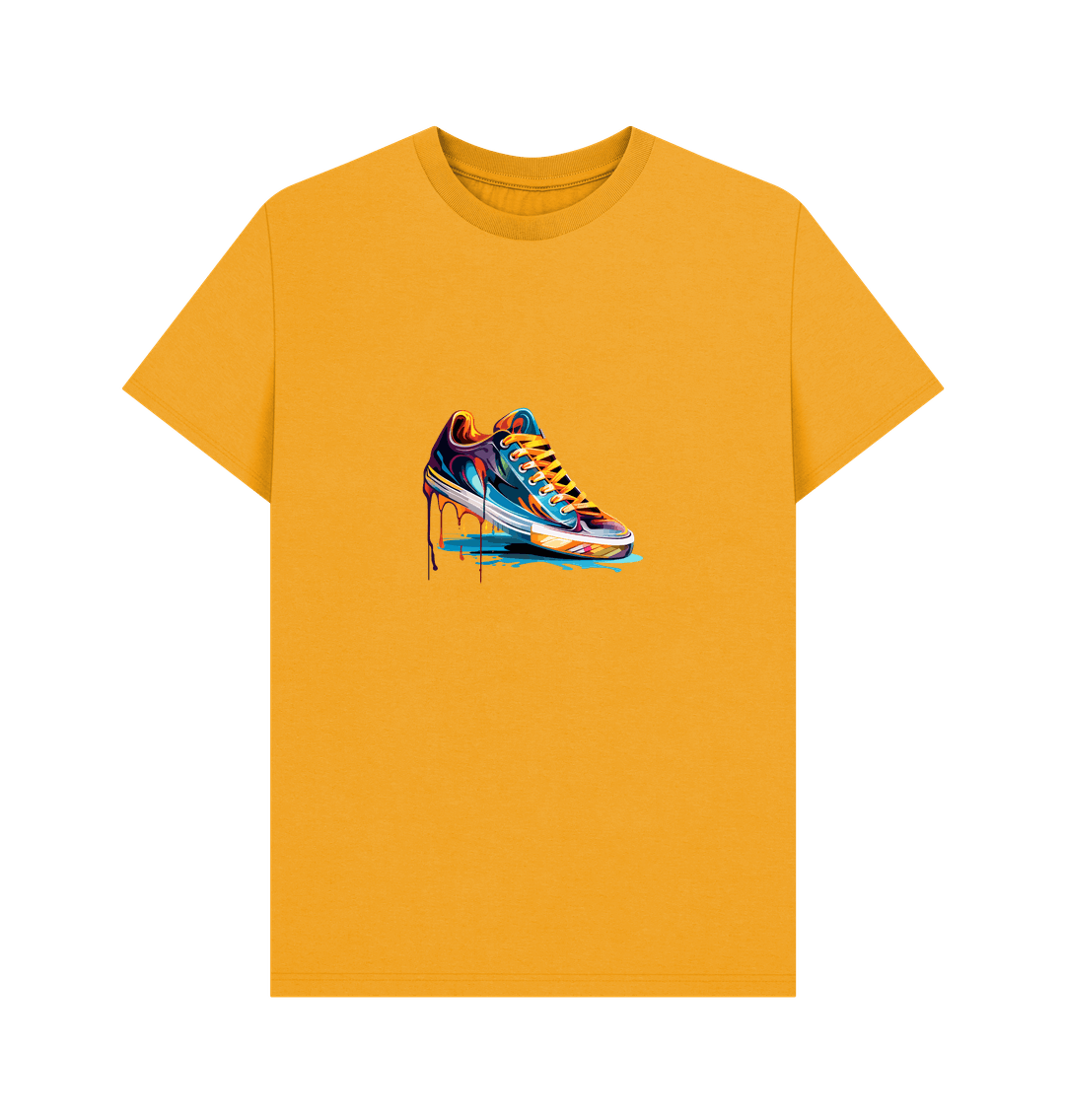 Yellow t-shirt with colorful sneaker graphic
