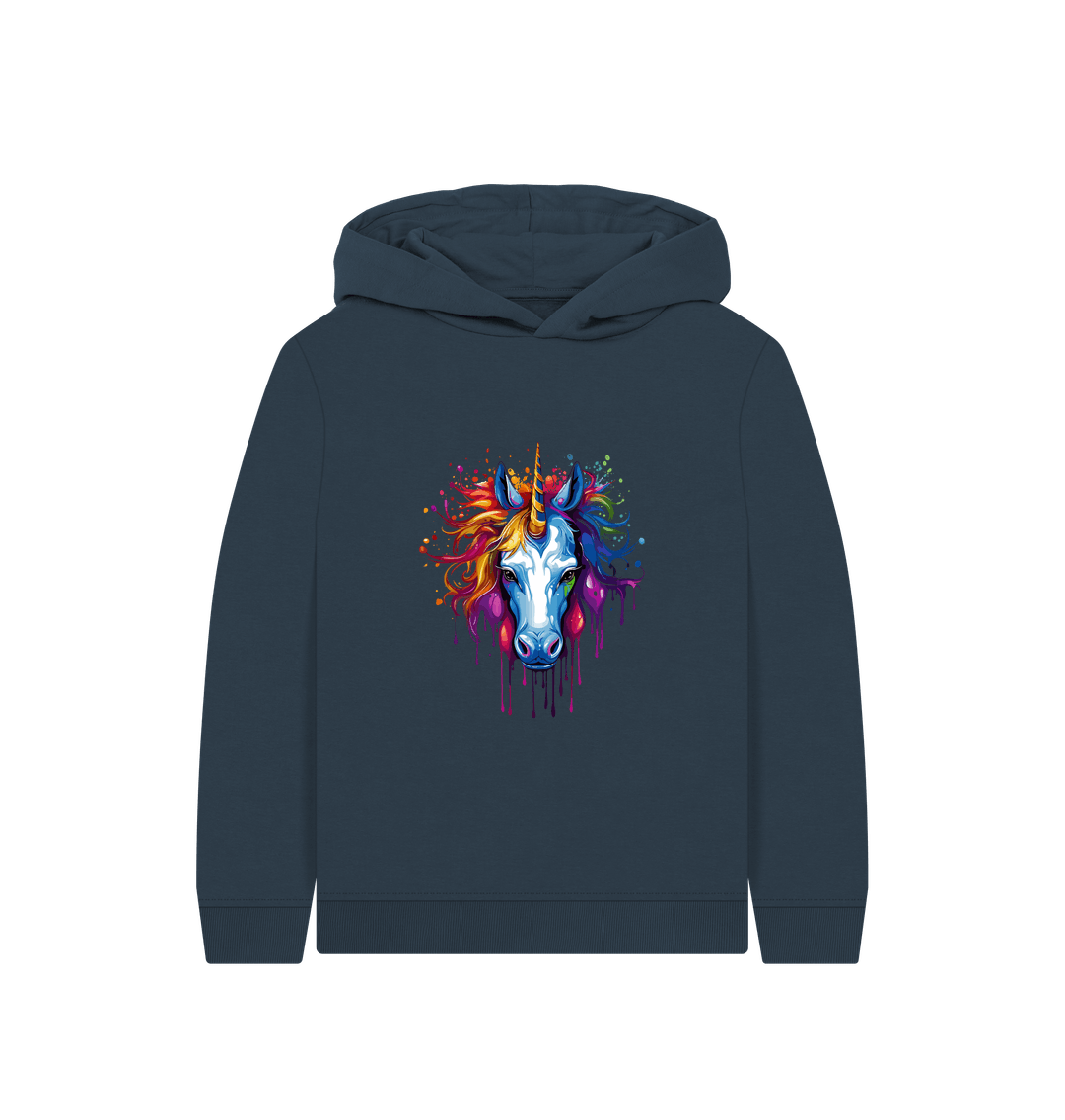 Dark gray hoodie with colorful unicorn graphic
