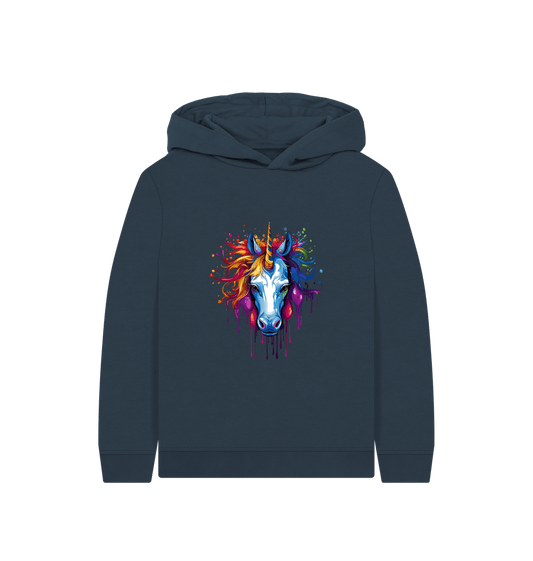 Dark gray hoodie with colorful unicorn graphic