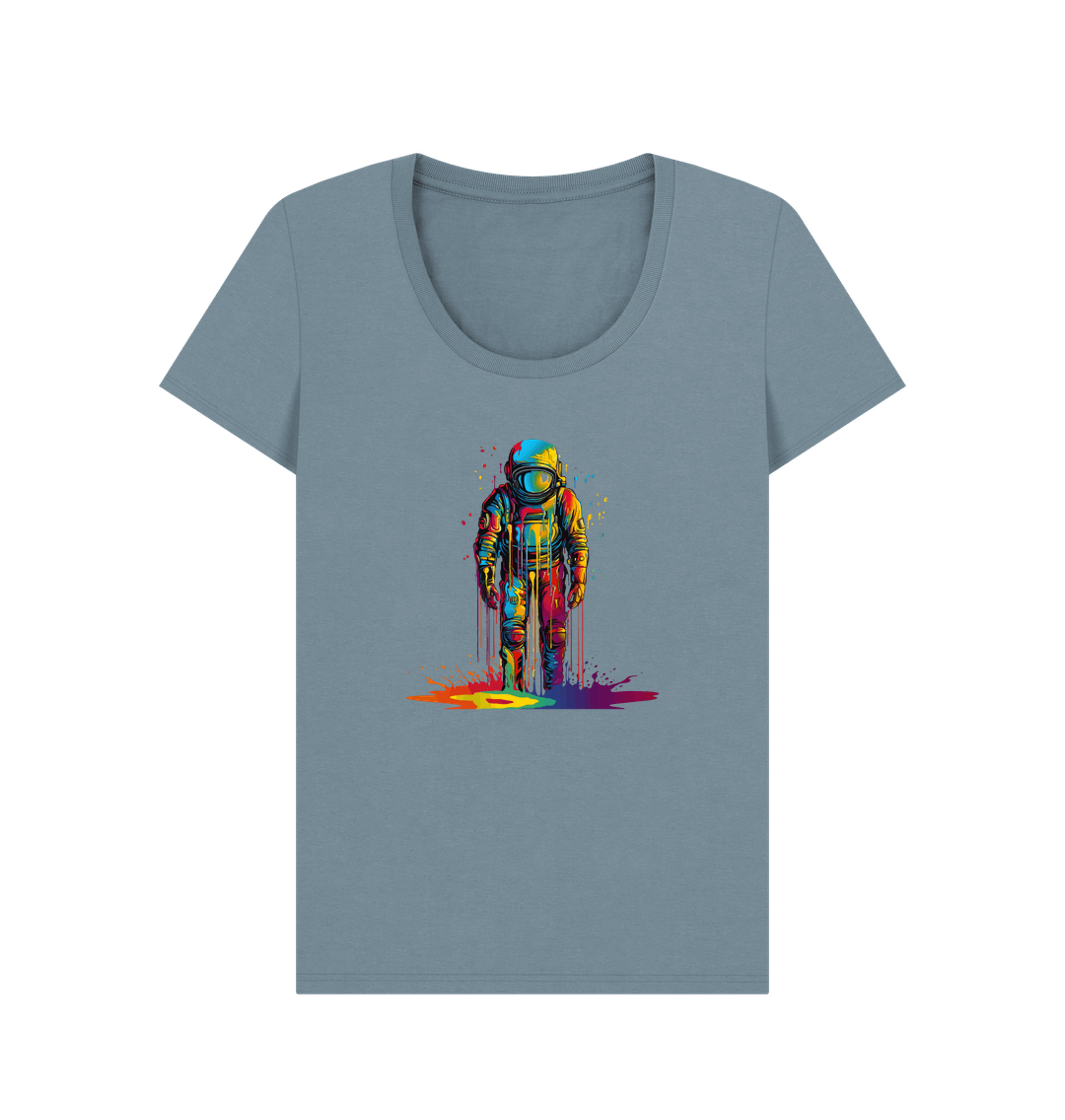 Gray t-shirt with colorful astronaut graphic