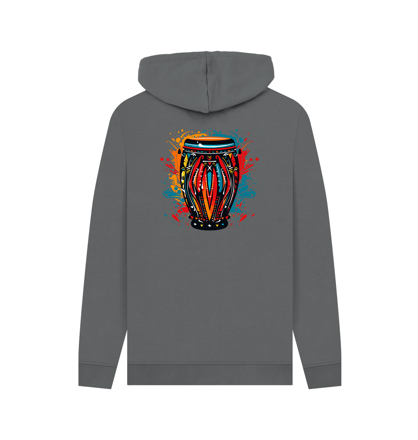 Gray hoodie with colorful drum design