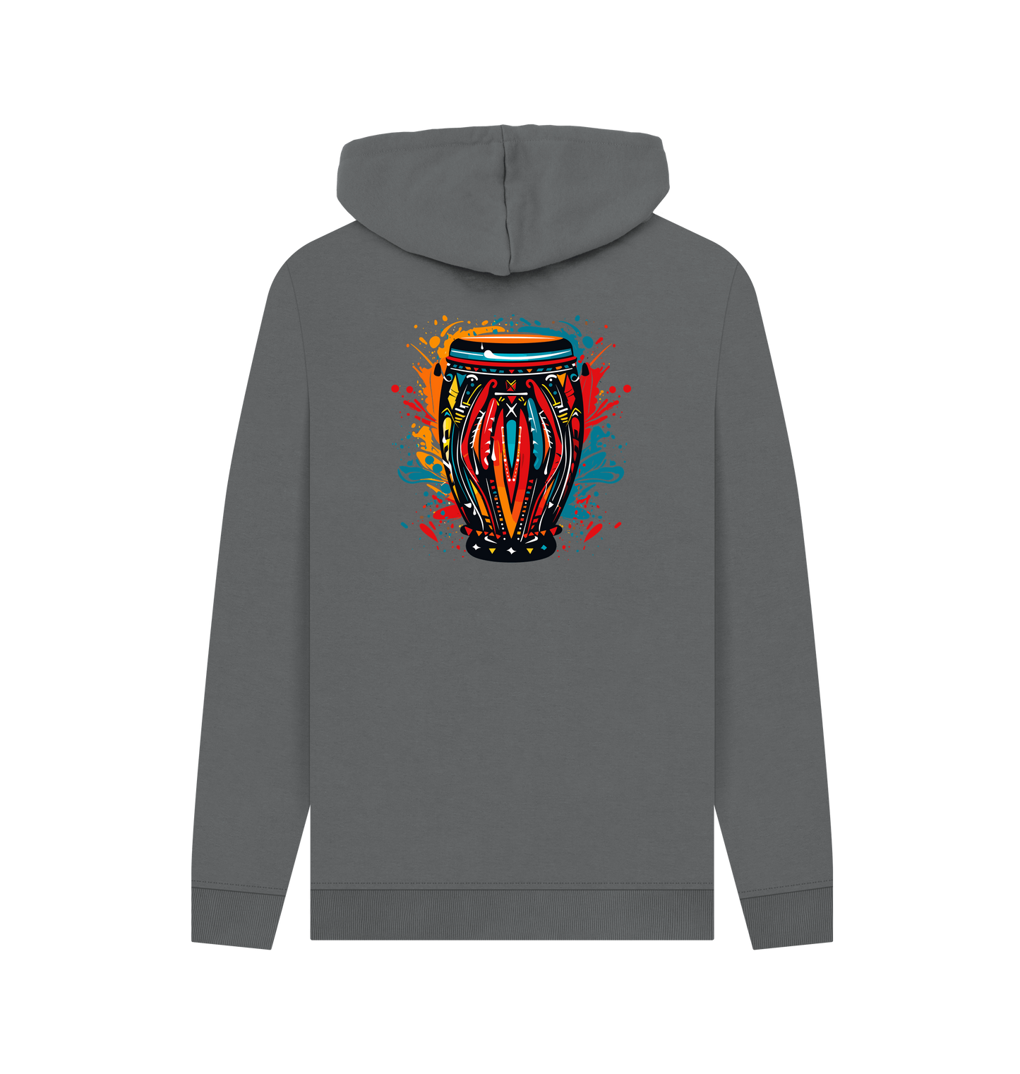 Gray hoodie with colorful drum design