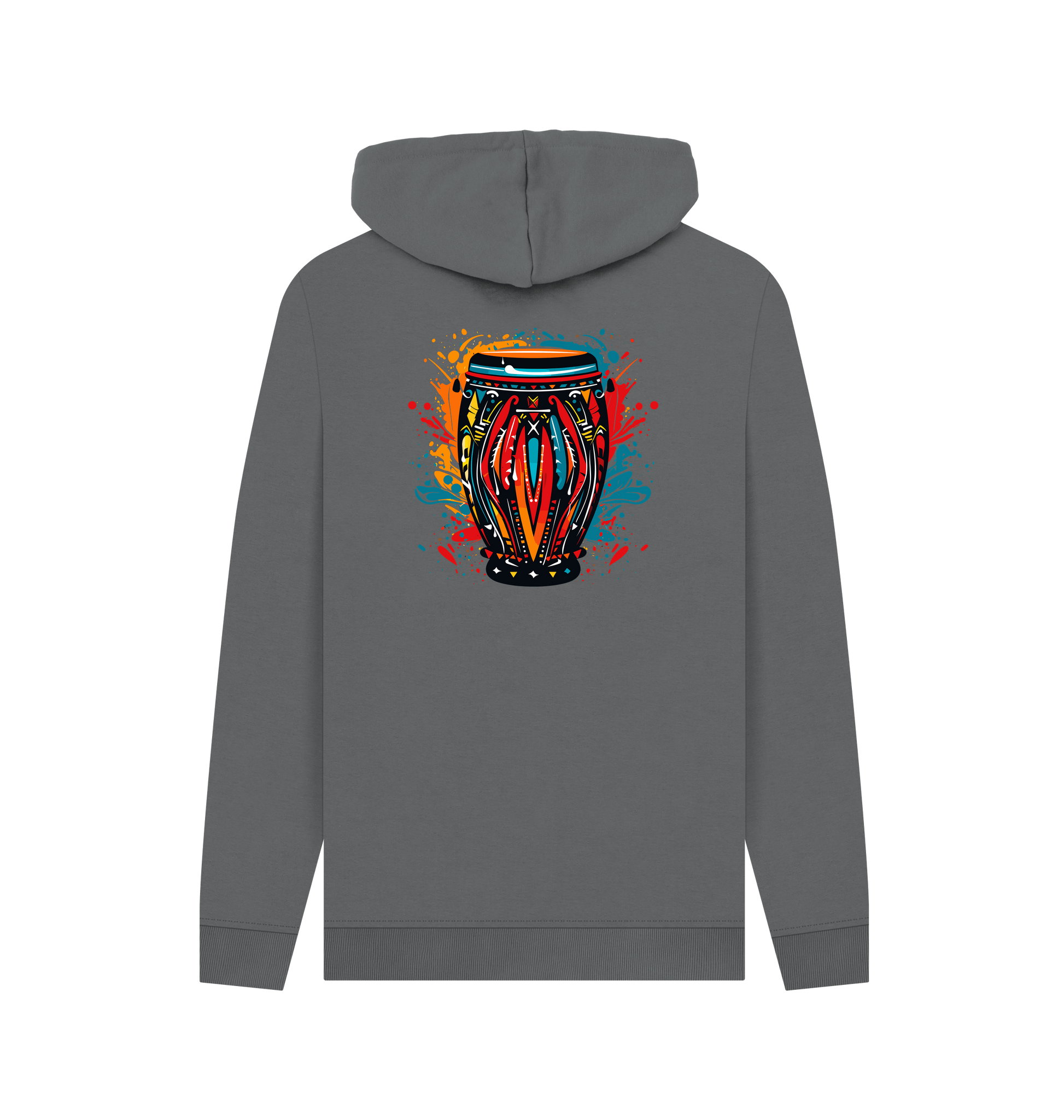 Gray hoodie with colorful drum design