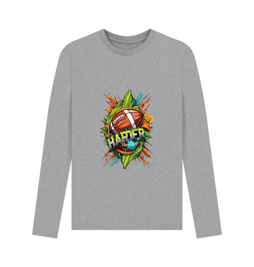 Gray long-sleeved t-shirt with football graphic