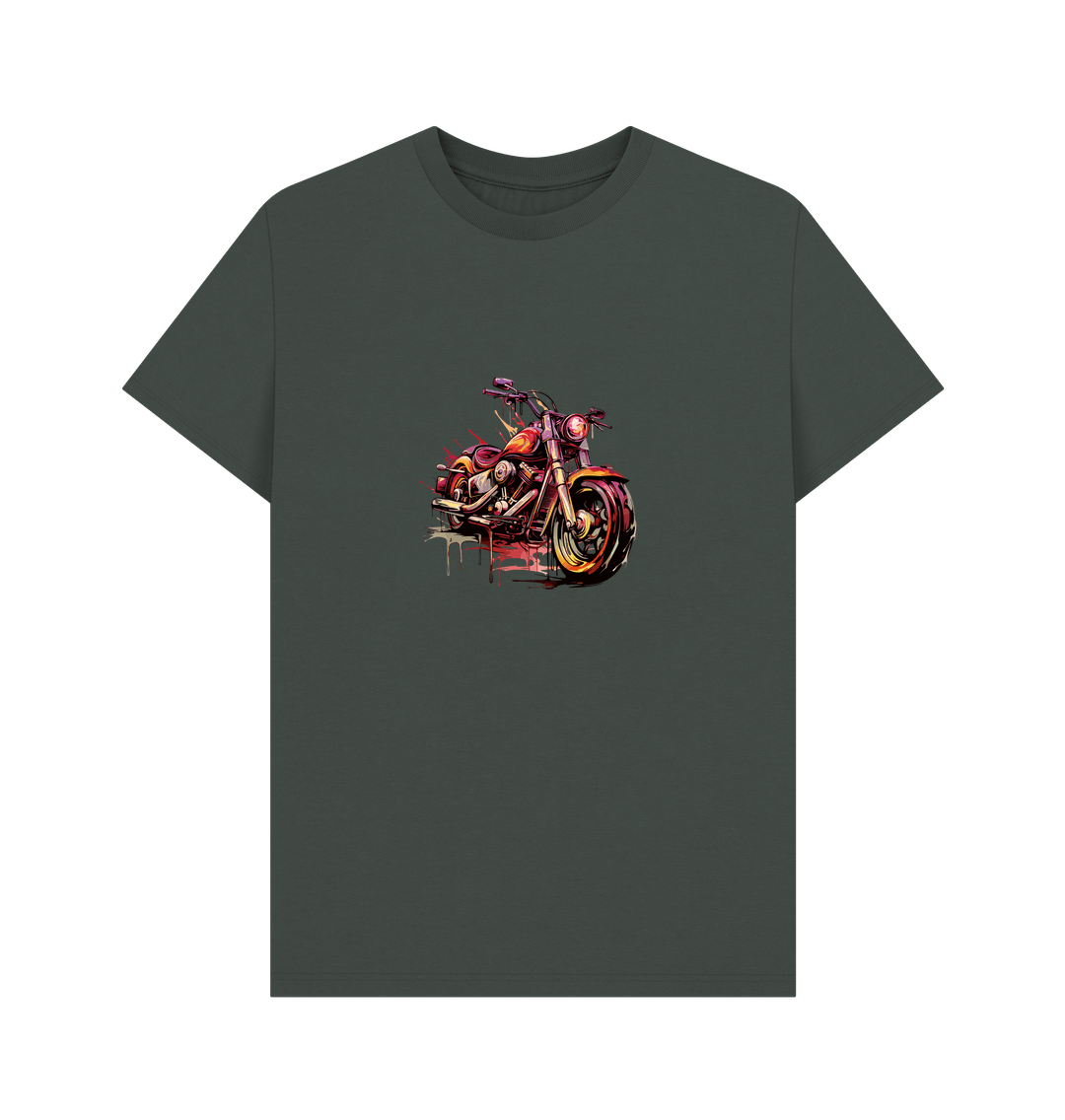 Dark green t-shirt with motorcycle graphic