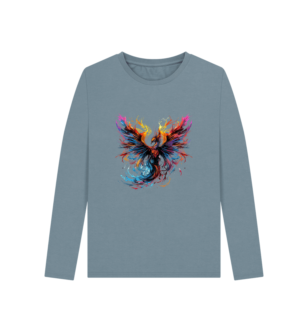 Long-sleeved t-shirt with colorful phoenix design