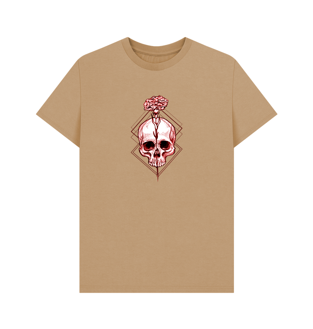 Beige t-shirt with skull and flower design