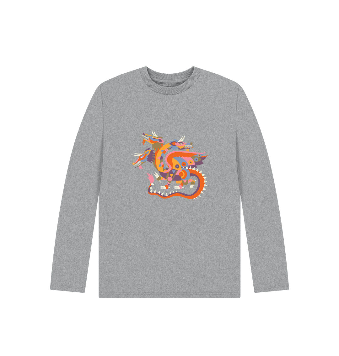 Gray long-sleeved t-shirt with dragon design