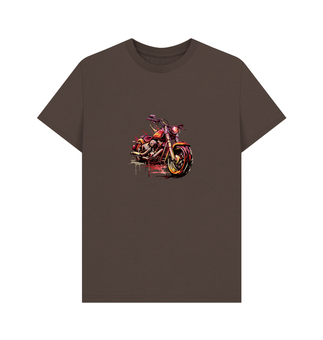 Brown t-shirt with motorcycle graphic