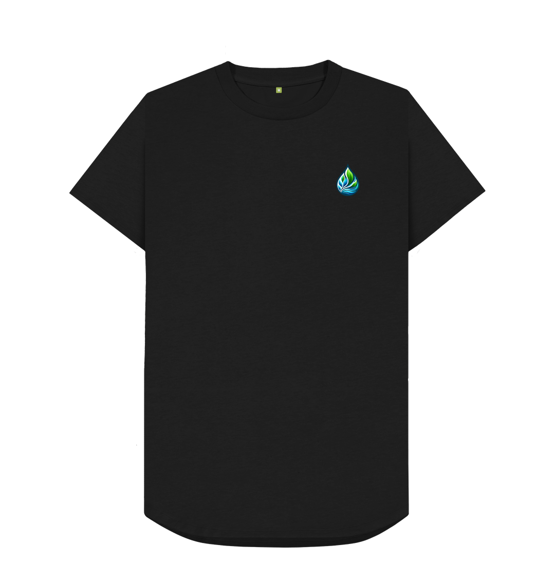 Black t-shirt with small water droplet logo