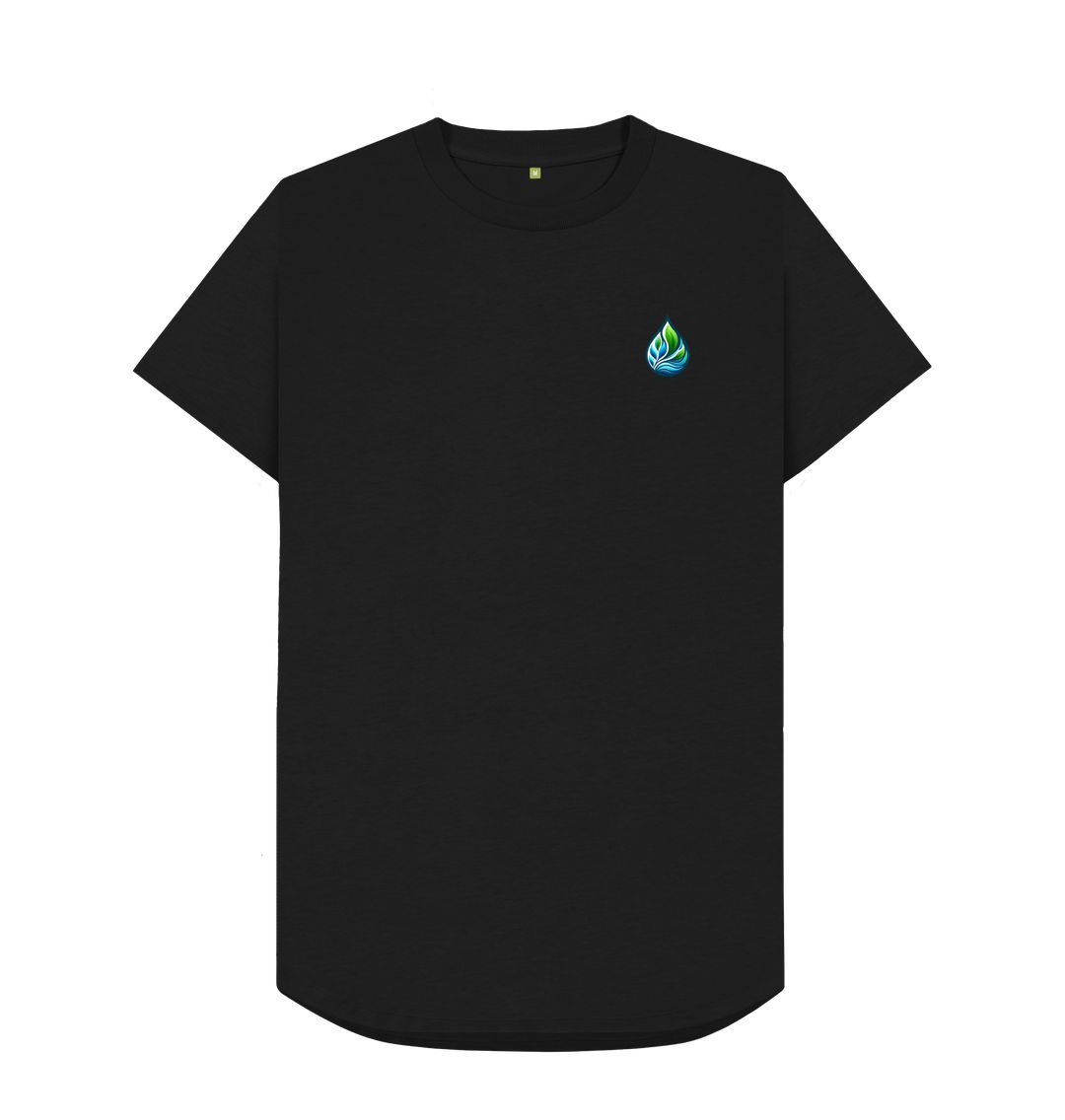 Black t-shirt with small water droplet logo