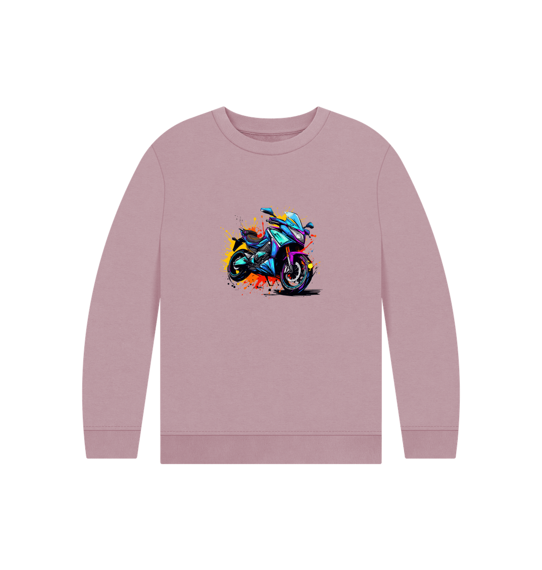 Pink sweatshirt with motorcycle graphic