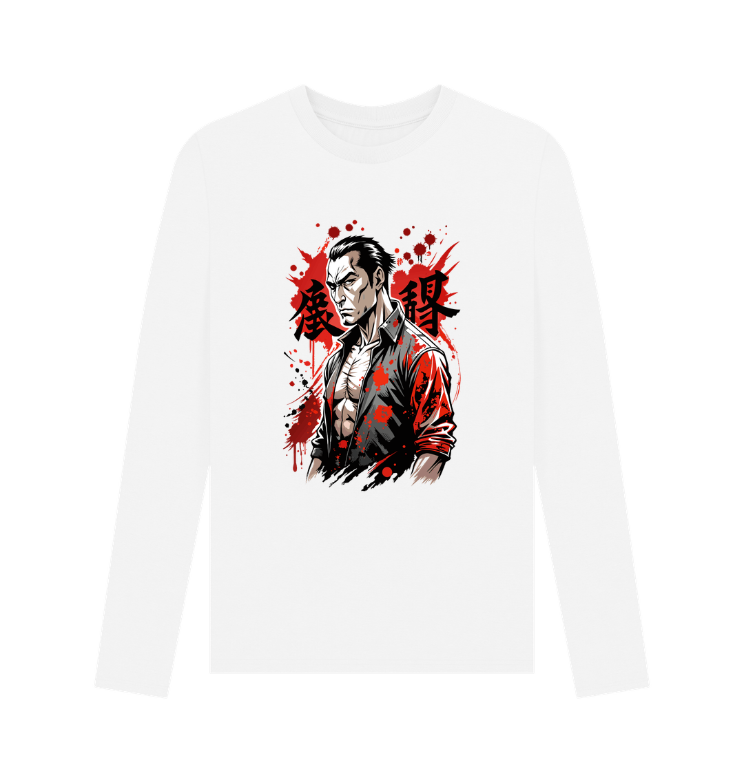 White long-sleeved t-shirt with graphic design