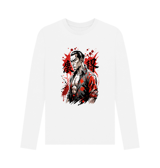 White long-sleeved t-shirt with graphic design