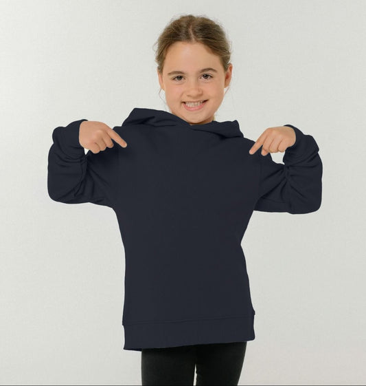 Navy blue hoodie with long sleeves (person)