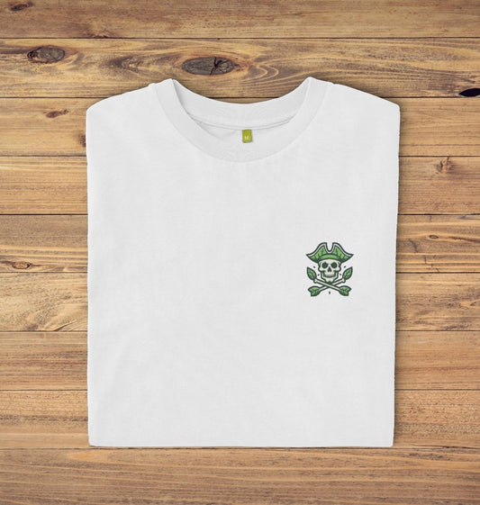 White t-shirt with pirate skull logo