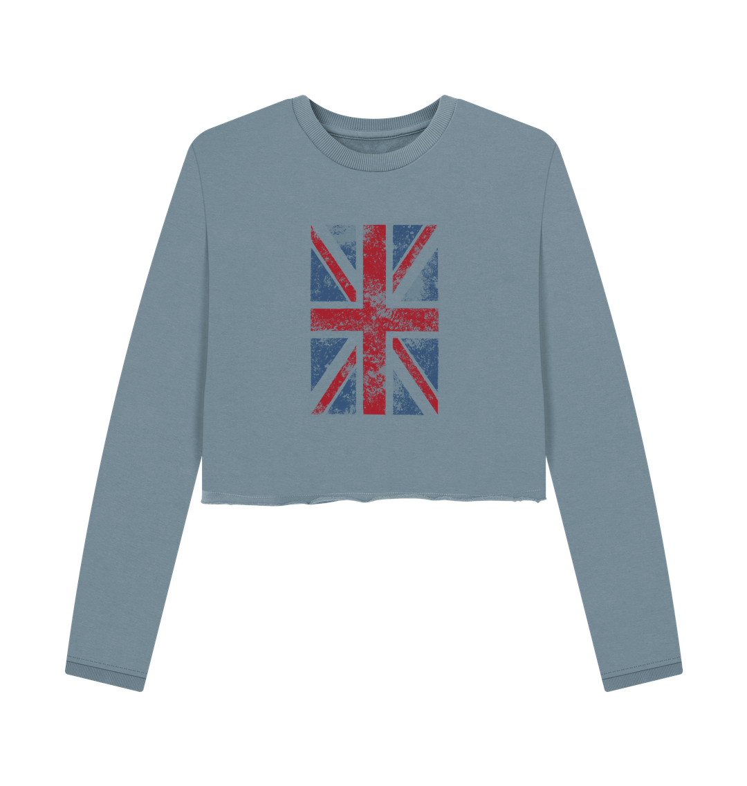 Gray cropped sweatshirt with Union Jack design