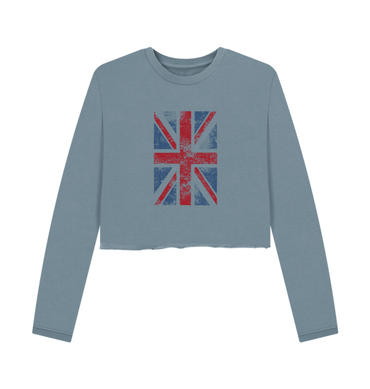 Gray cropped sweatshirt with Union Jack design
