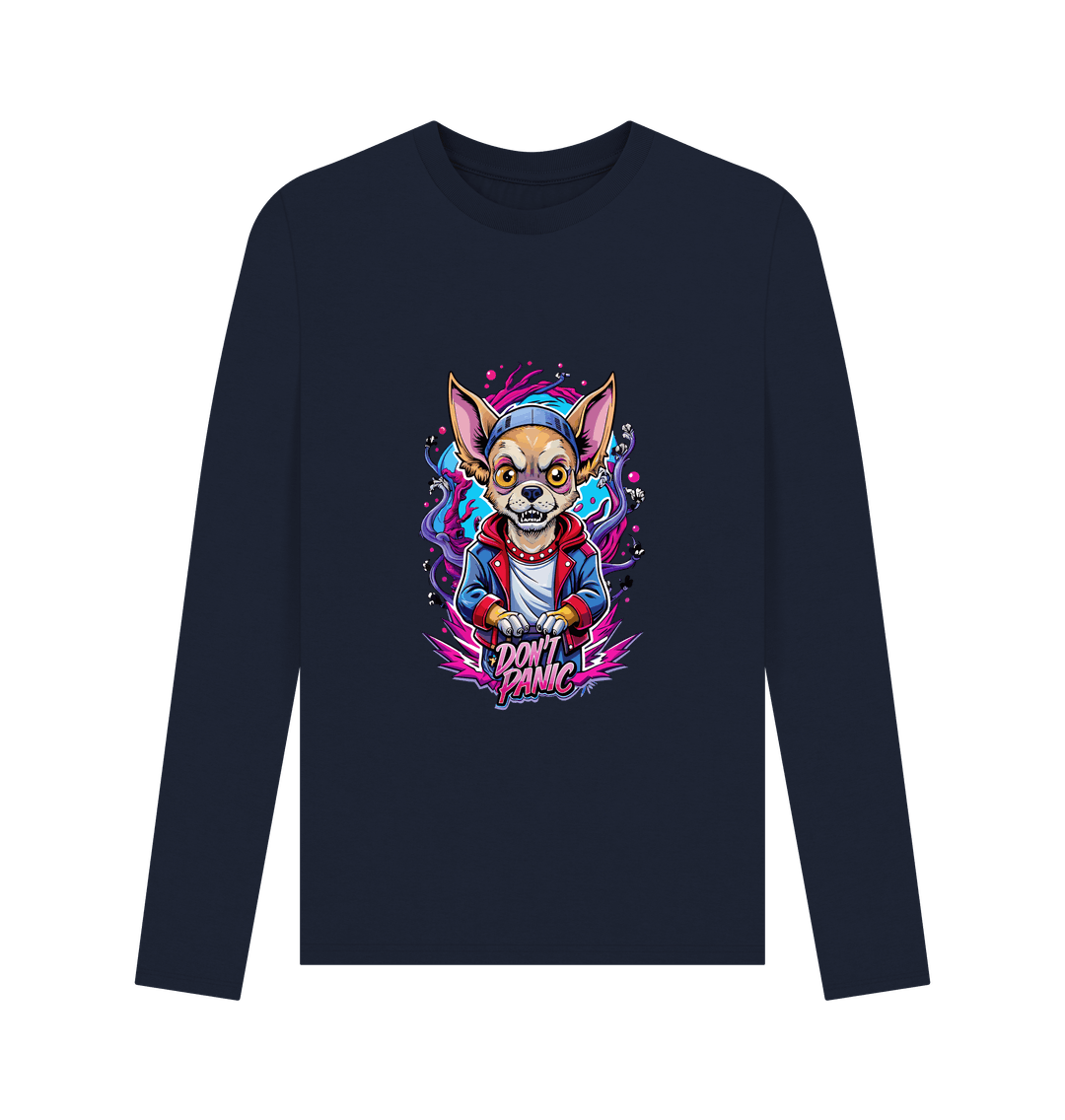 Navy long-sleeved t-shirt with chihuahua graphic