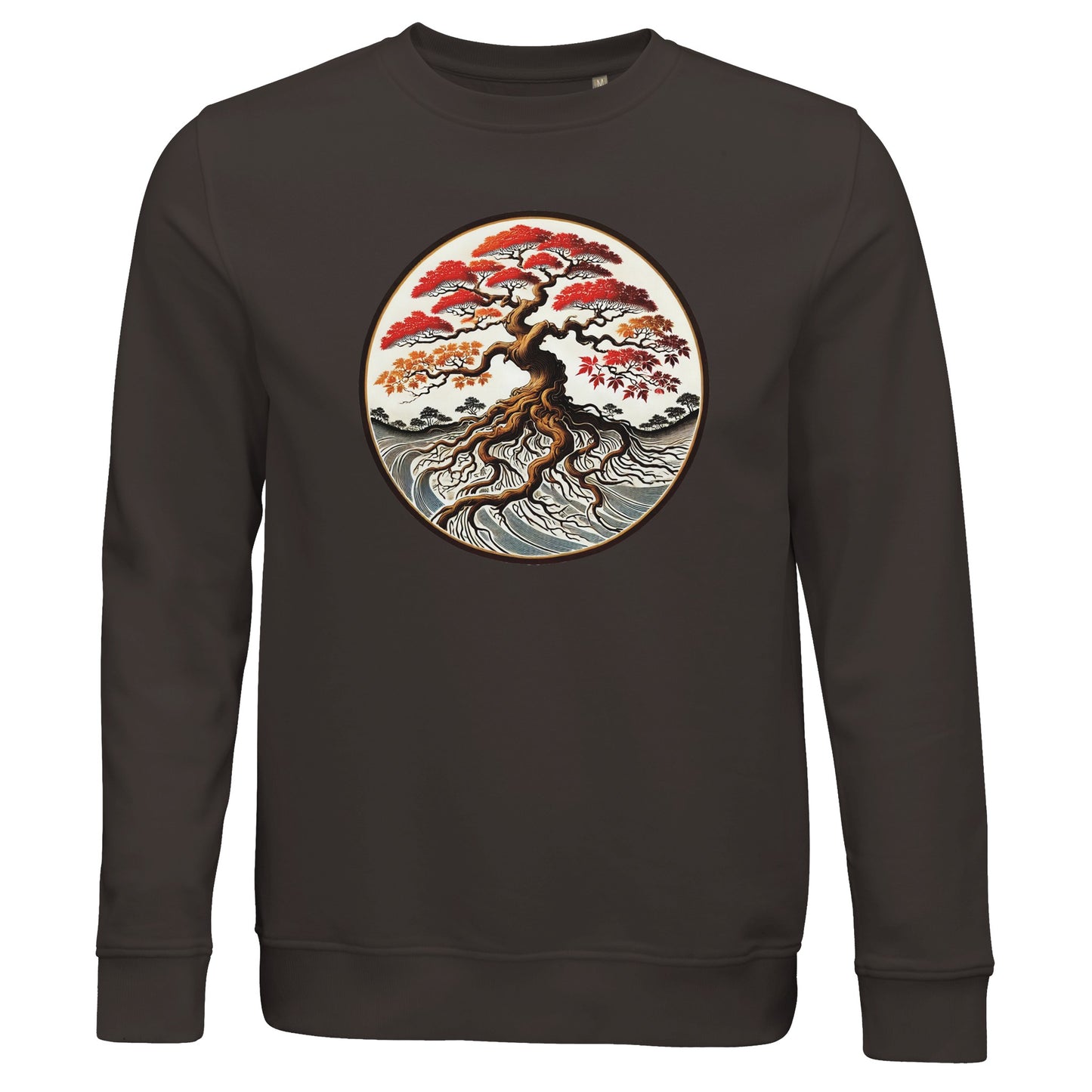Dark brown sweatshirt with bonsai tree design
