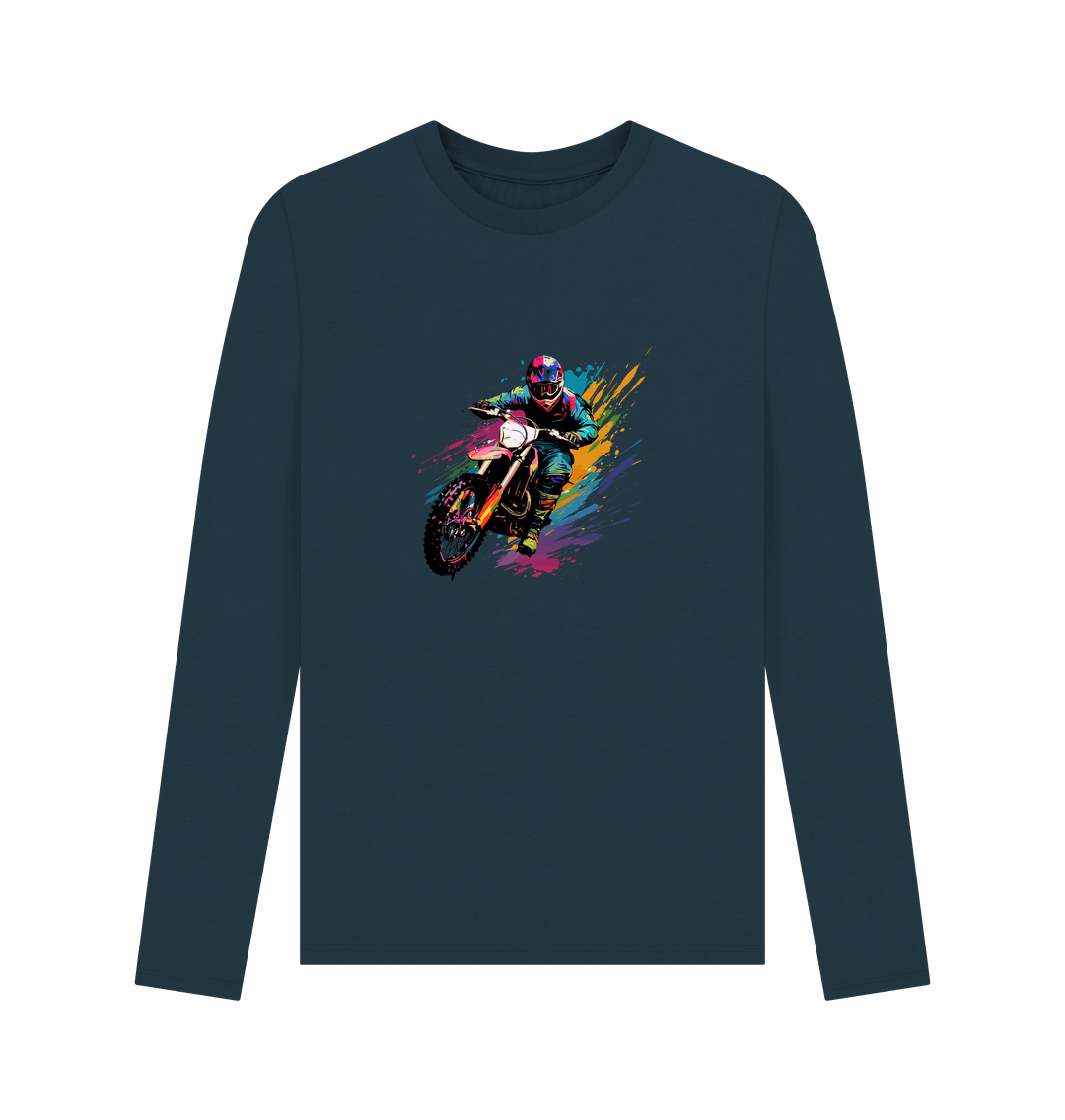 Dark blue long-sleeved t-shirt with motocross graphic