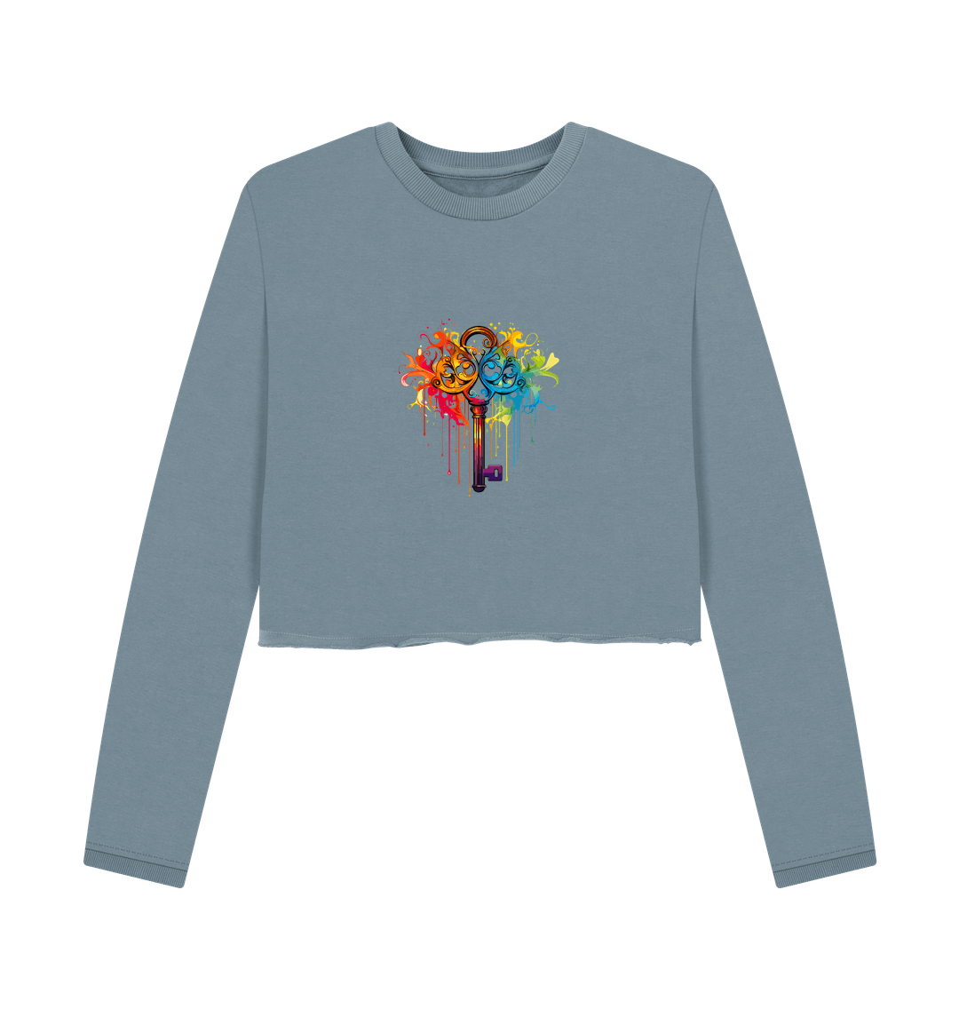 Long-sleeved sweatshirt with colorful key design
