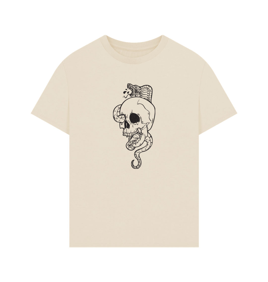 Cream t-shirt with skull and snake design