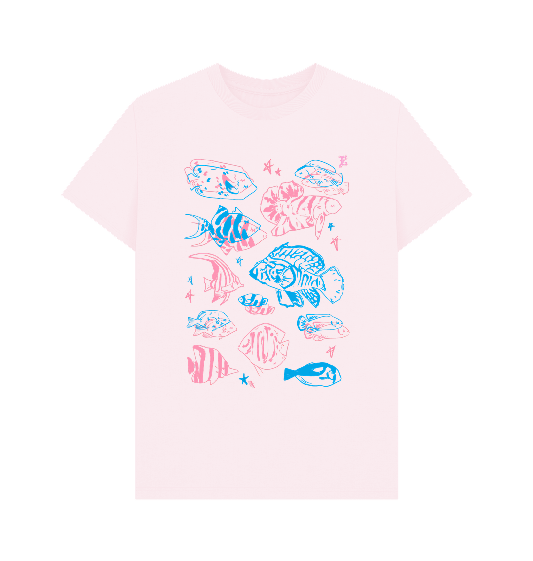 Pink t-shirt with fish illustrations