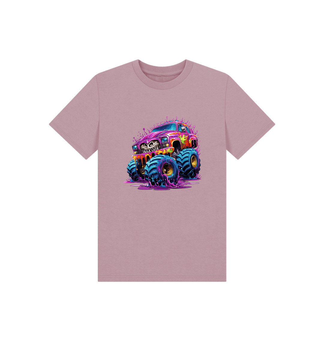 Pink t-shirt with monster truck graphic