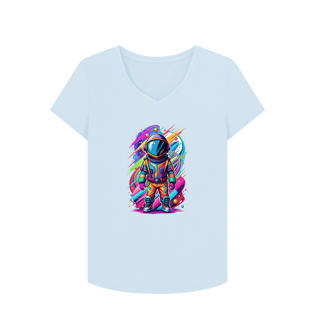 White V-neck t-shirt with astronaut graphic