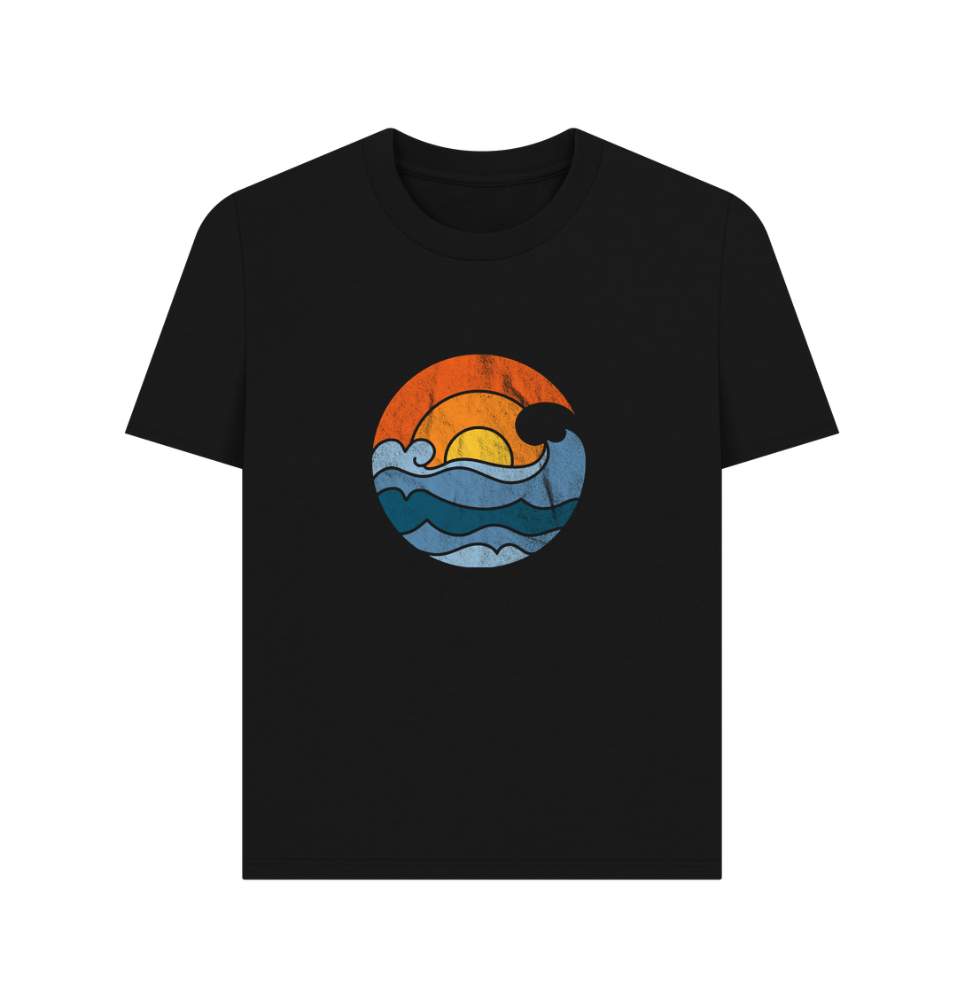 Black t-shirt with ocean wave and sun design