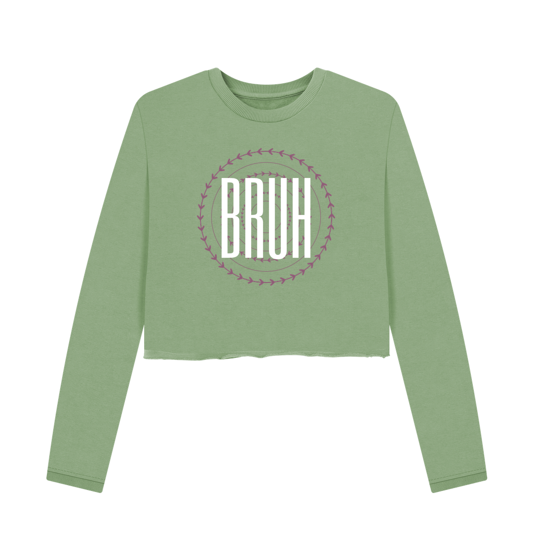 Green cropped sweatshirt with "BRUH" logo