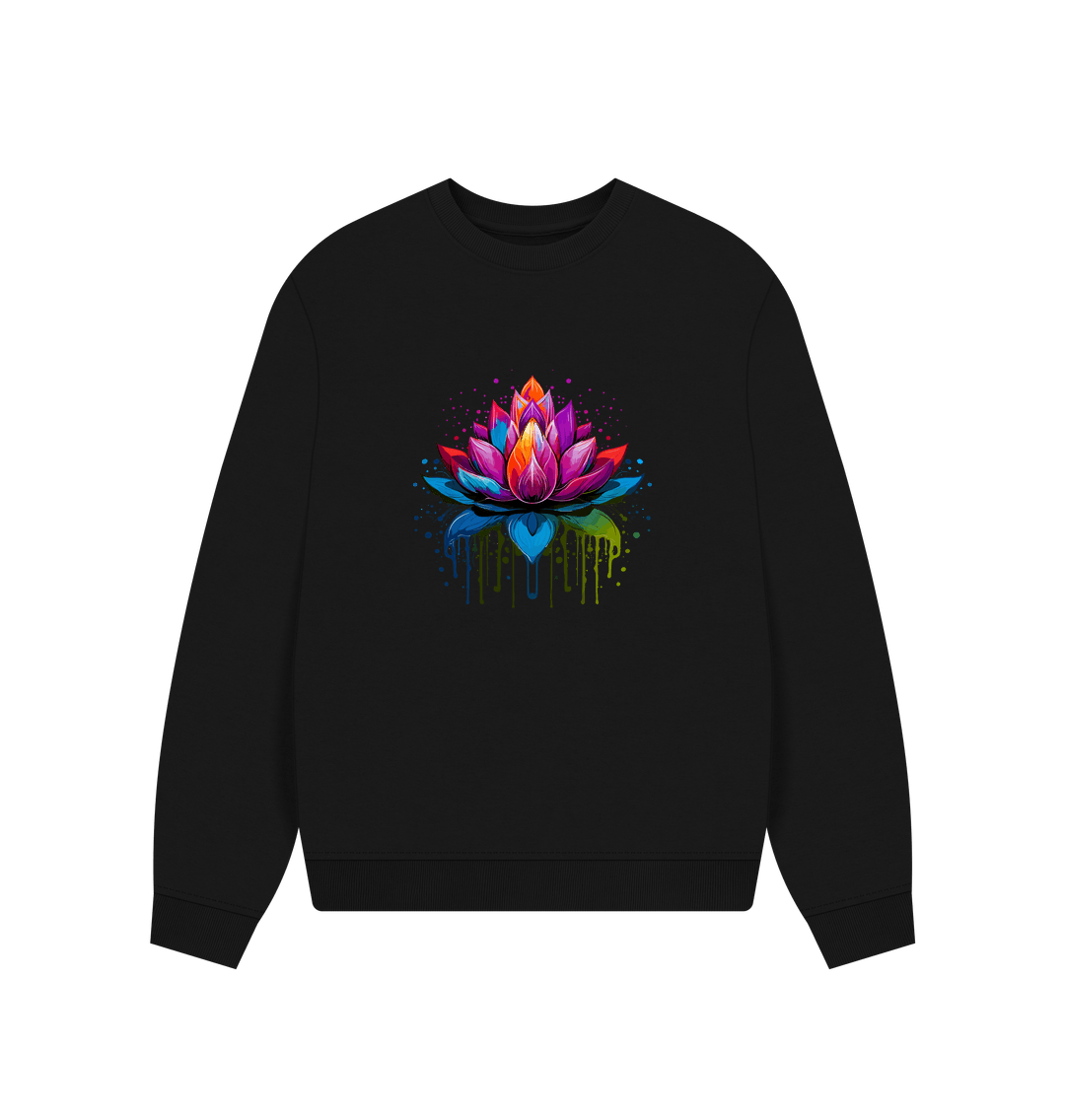 Black sweatshirt with colorful lotus flower design