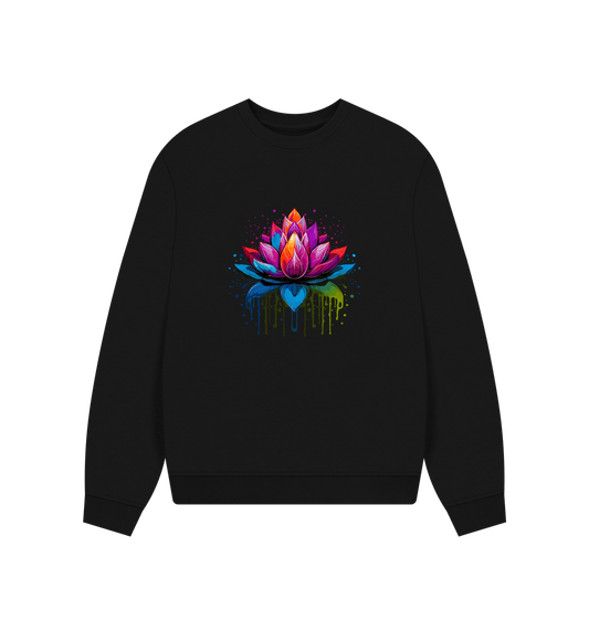 Black sweatshirt with colorful lotus flower design