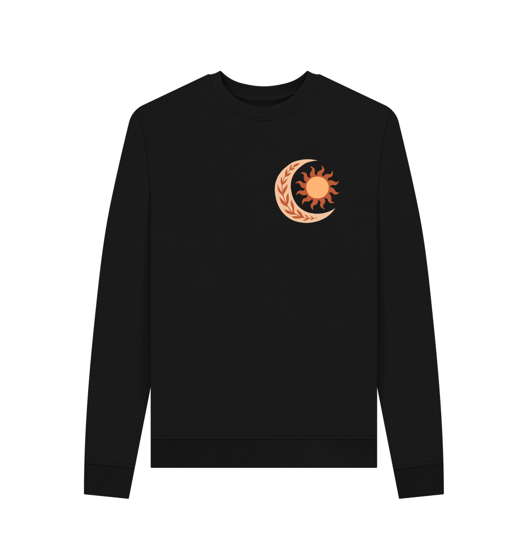 Black sweatshirt with sun and moon design