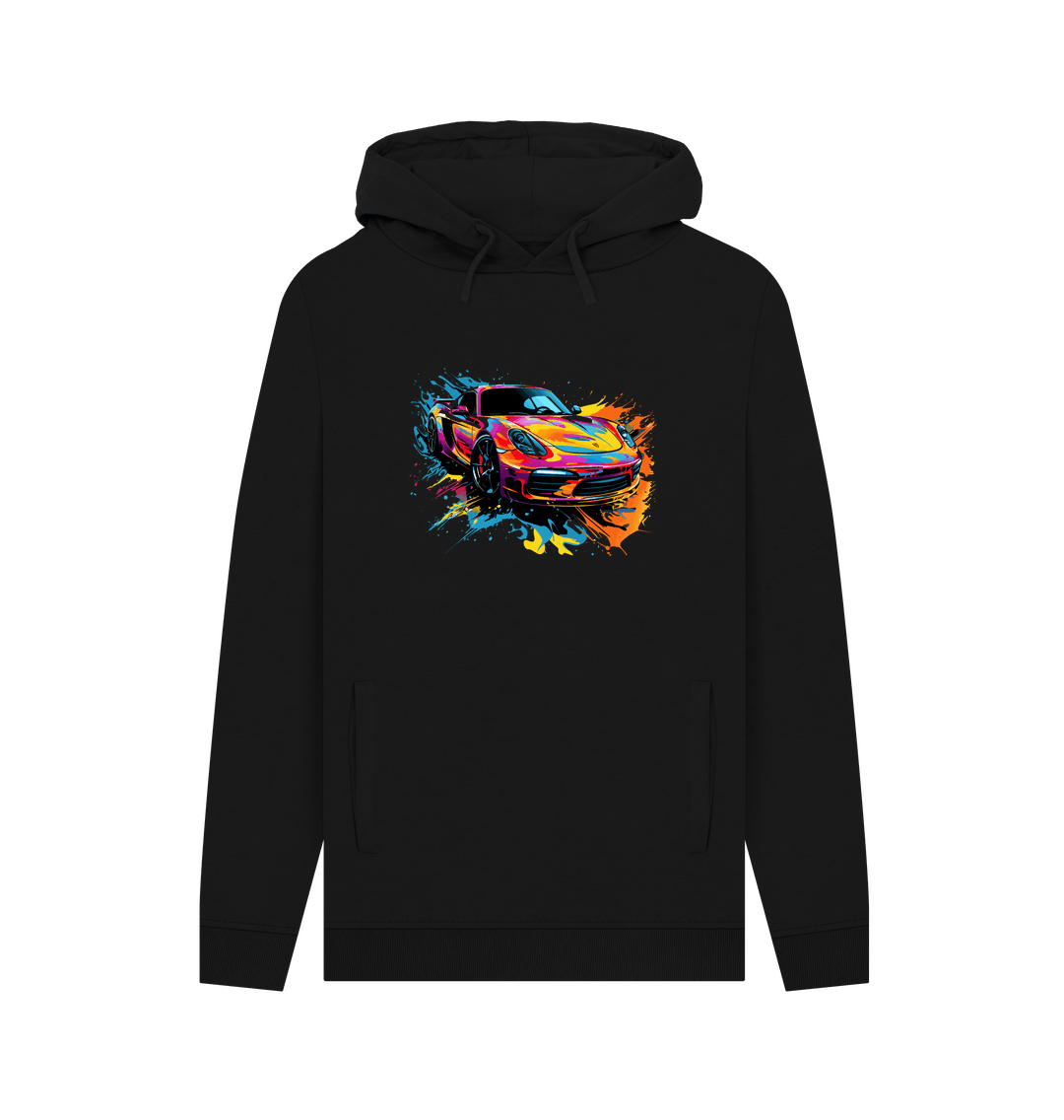 Black hoodie with colorful car graphic