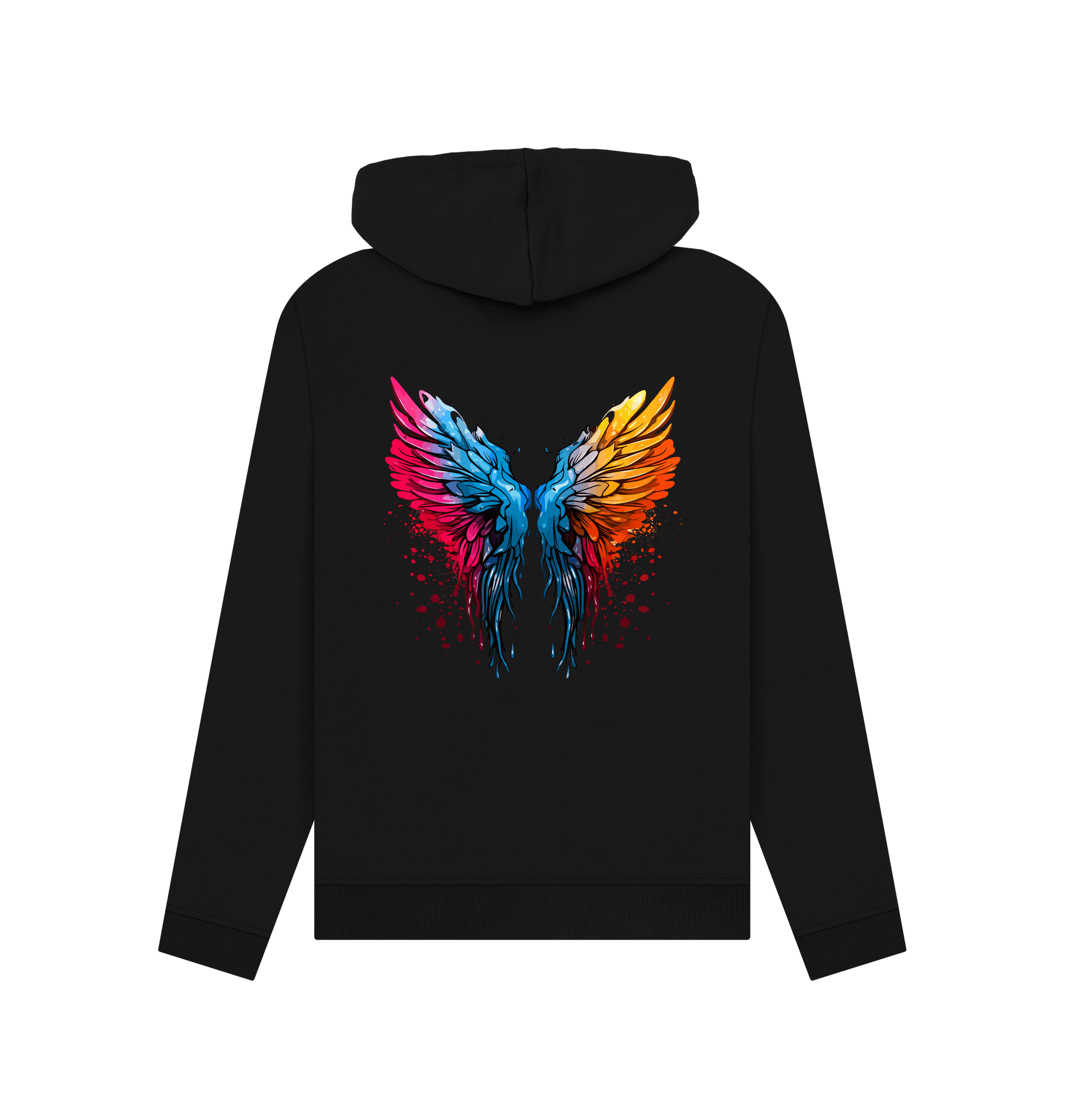 Black hoodie with colorful butterfly wings design